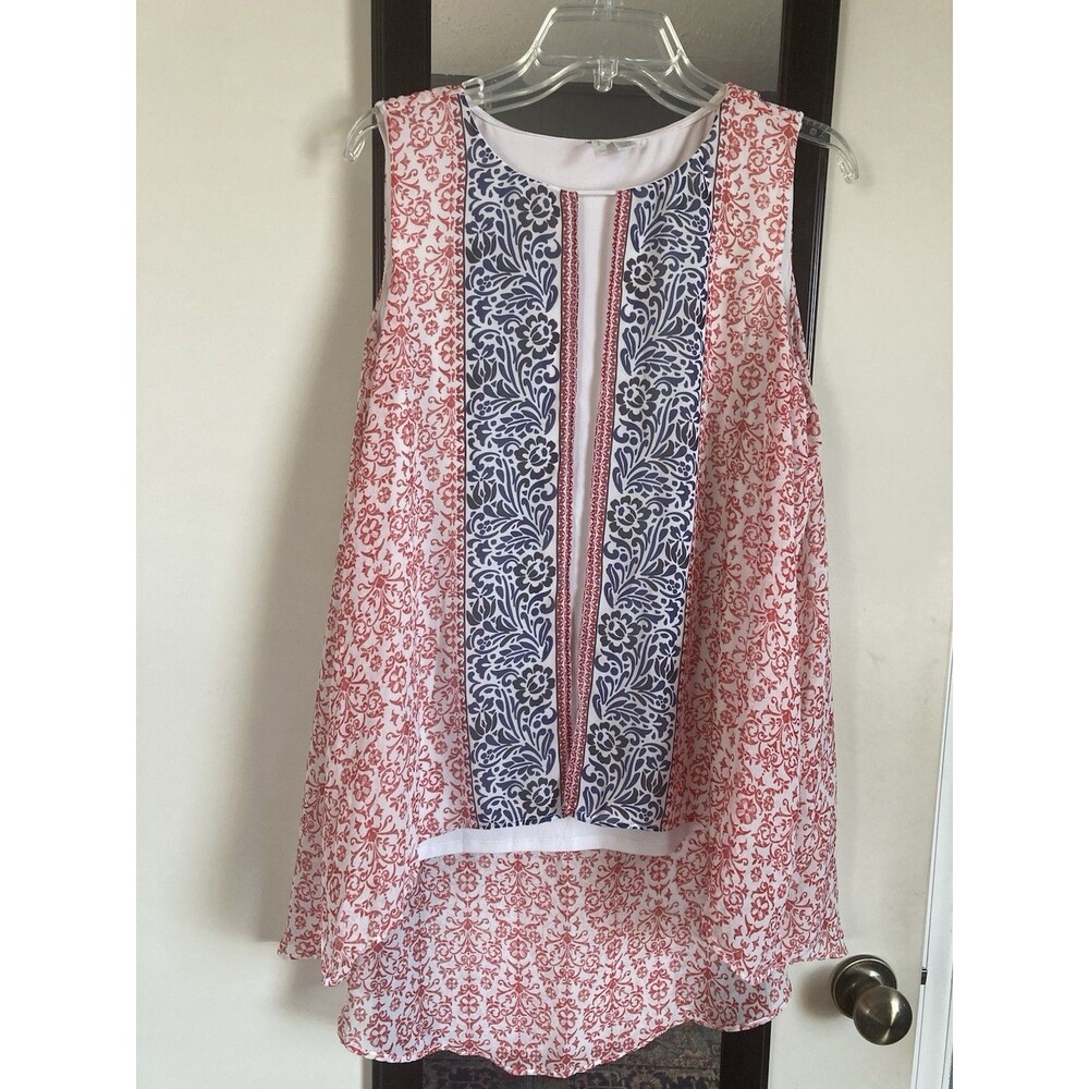 Est. 1946 Women’s Top 14/16W Sleeveless Floral Orange, Navy & Cream Good Cond.